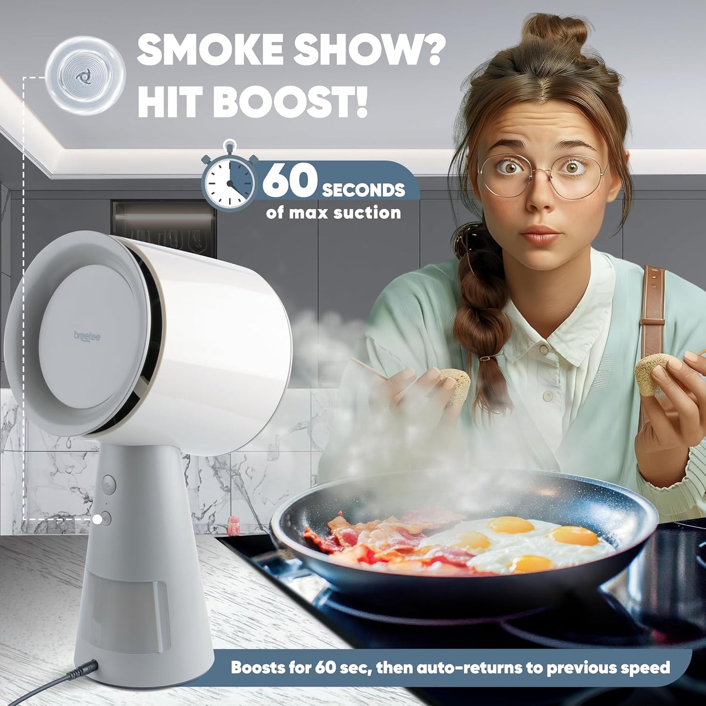 Compact Portable Range Hood - Powerful 3-Speed, Low Noise, Multi-Layer Filtration with Large Oil Cup