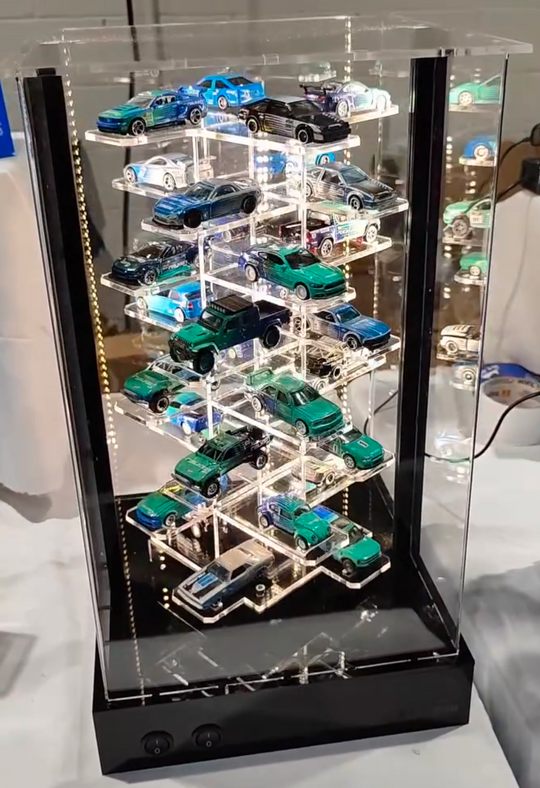 Rotating display stand accommodates 32/42 miniature models in 1:64 scale - Features lighting and motor