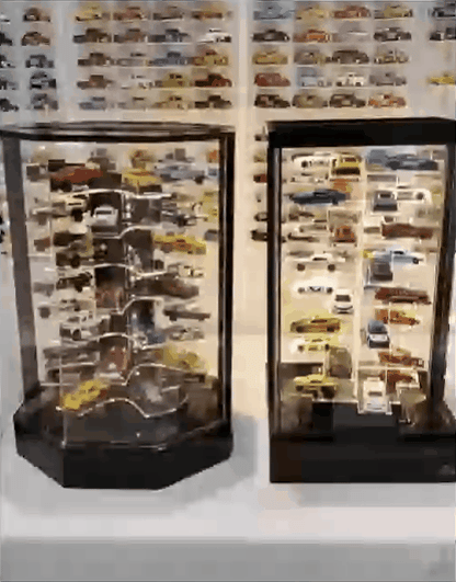 Rotating display stand accommodates 32/42 miniature models in 1:64 scale - Features lighting and motor