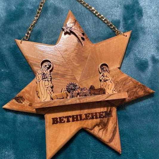 Handmade Wood Nativity Star Christmas Ornament