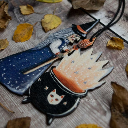 🎃Halloween Wooden witch with a cauldron hanging ornament
