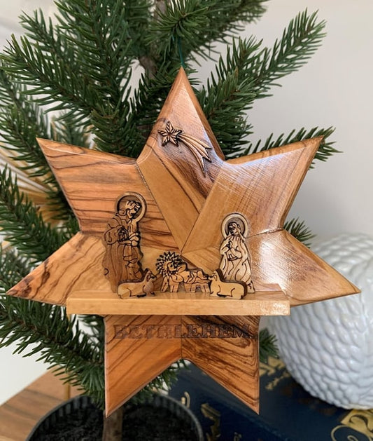 Handmade Wood Nativity Star Christmas Ornament